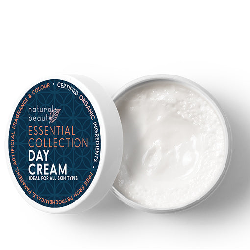 Day cream container with blue label on a white background