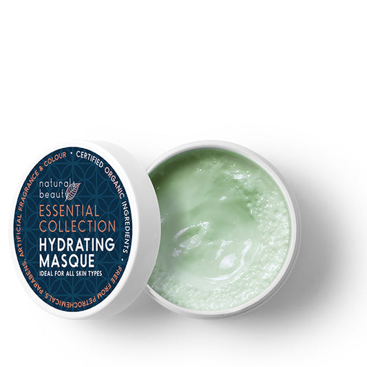Hydrating masque container with green gel inside on a white background